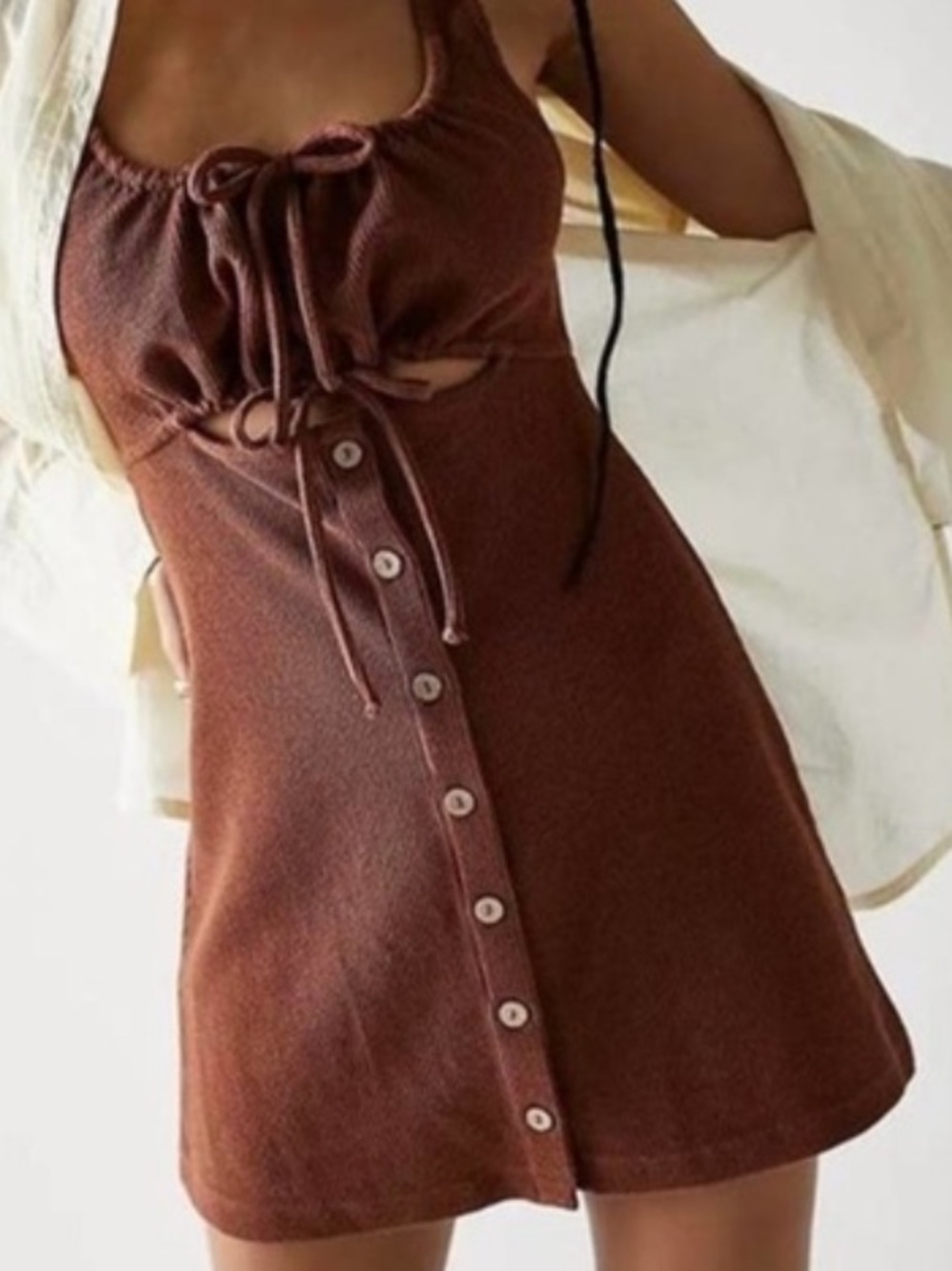 Brown Knit Button-Front Swim Coverup Dress